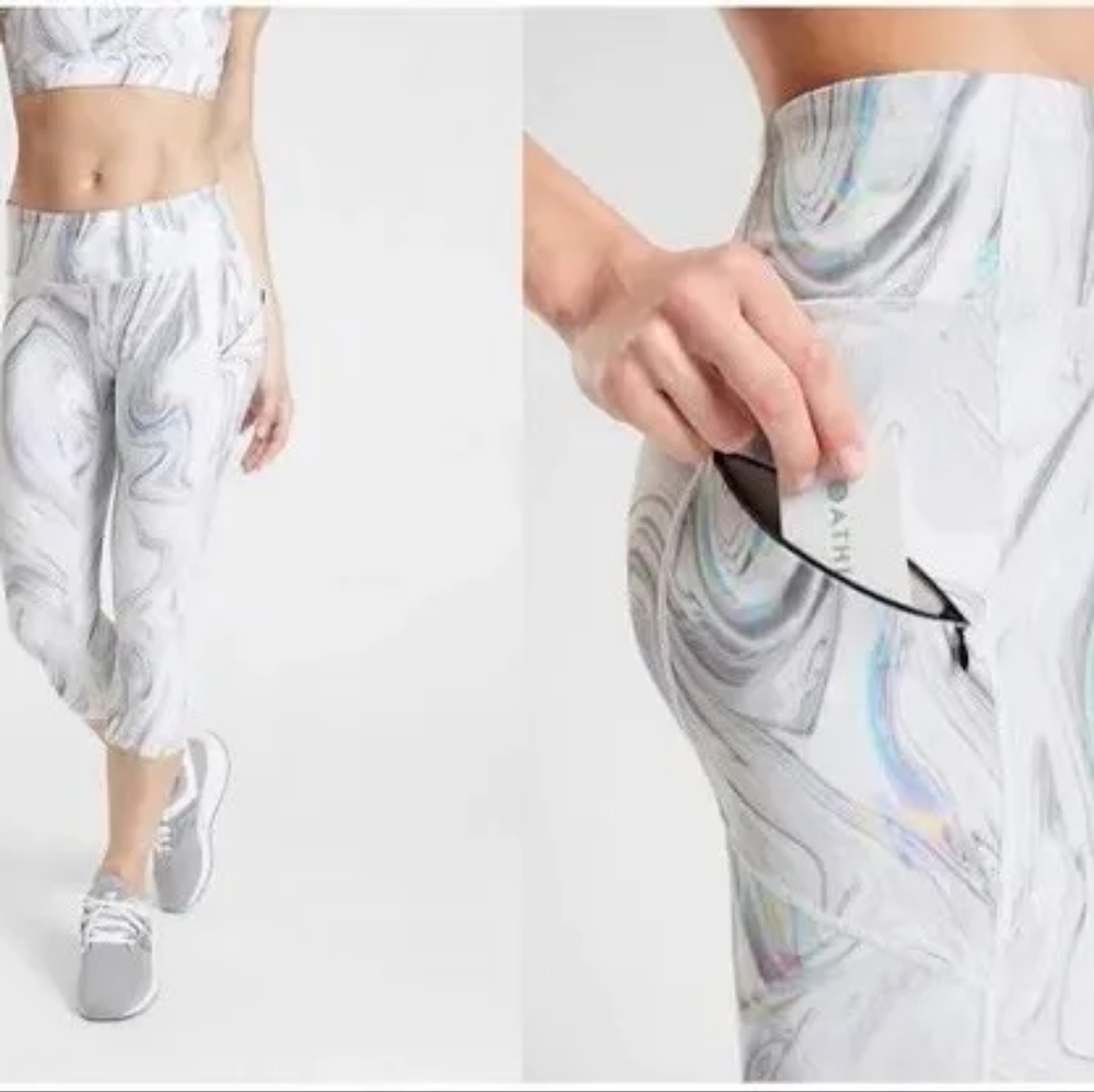 Athleta Marble Glitch Swirl Cropped Leggings Size SP